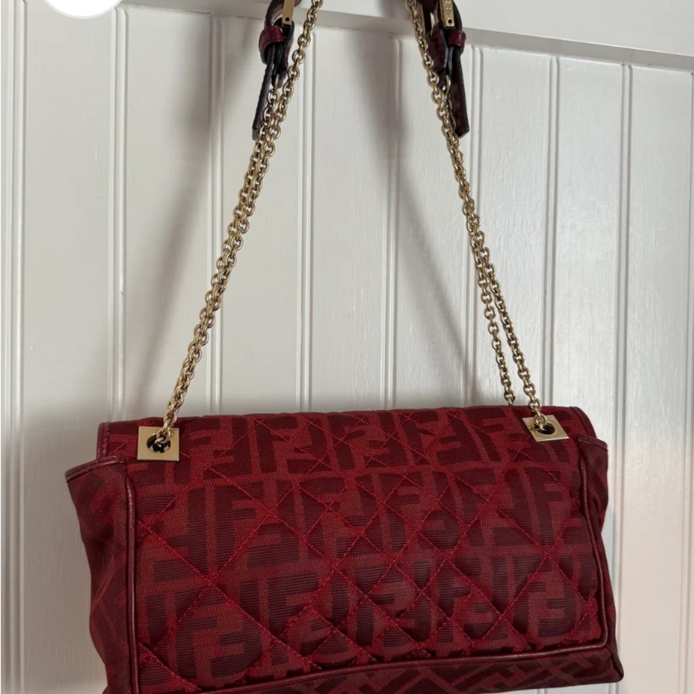 Fendi Red Shoulder Bag with Monogram and Gold Hardware - Picture 9 of 16